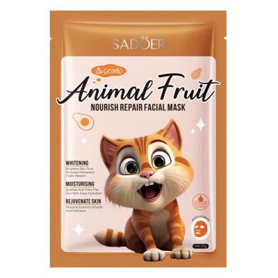 Тканевая маска для лица SADOER Animal Fruit Cat Avocado питательная 25 г